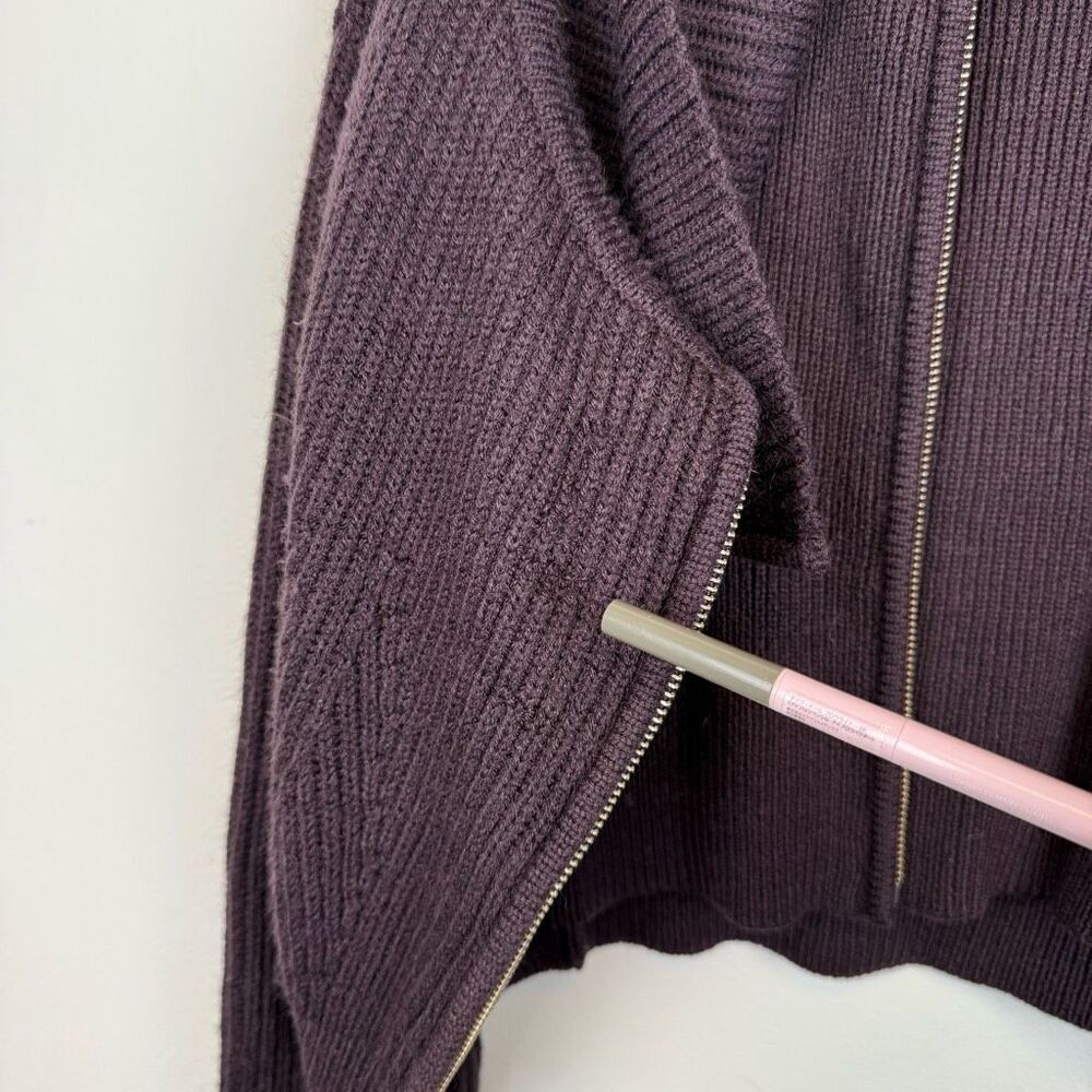 Derek Lam Dark Plum Ribbed Zip-Front Crewneck Sweater - Picture 8 of 9